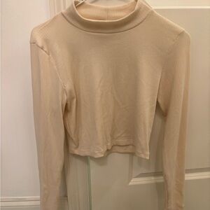 Altar'd State Cream Ribbed mock neck Crop Top